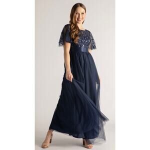 Ever Pretty Dark Blue Lace Maxi Dress